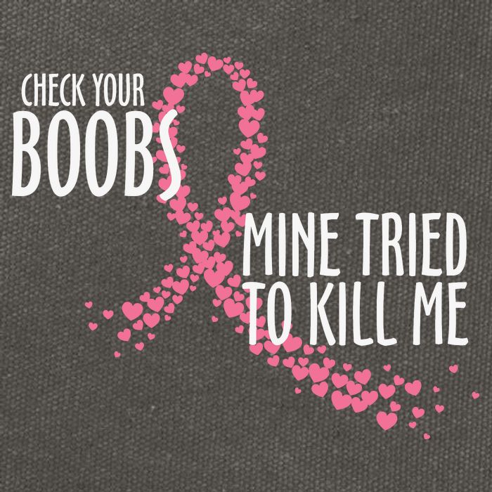 Check Your Boobs Mine Tried To Kill Me Pink Ribbon Heart Breast Cancer Cotton Canvas Backpack