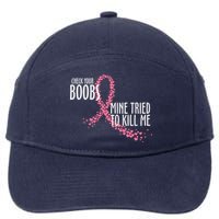 Check Your Boobs Mine Tried To Kill Me Pink Ribbon Heart Breast Cancer 7-Panel Snapback Hat