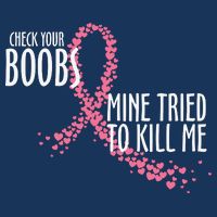 Check Your Boobs Mine Tried To Kill Me Pink Ribbon Heart Breast Cancer 7-Panel Snapback Hat