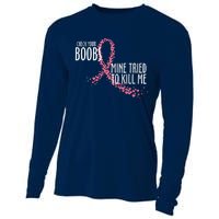 Check Your Boobs Mine Tried To Kill Me Pink Ribbon Heart Breast Cancer Cooling Performance Long Sleeve Crew