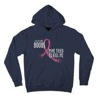 Check Your Boobs Mine Tried To Kill Me Pink Ribbon Heart Breast Cancer Tall Hoodie