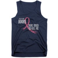 Check Your Boobs Mine Tried To Kill Me Pink Ribbon Heart Breast Cancer Tank Top