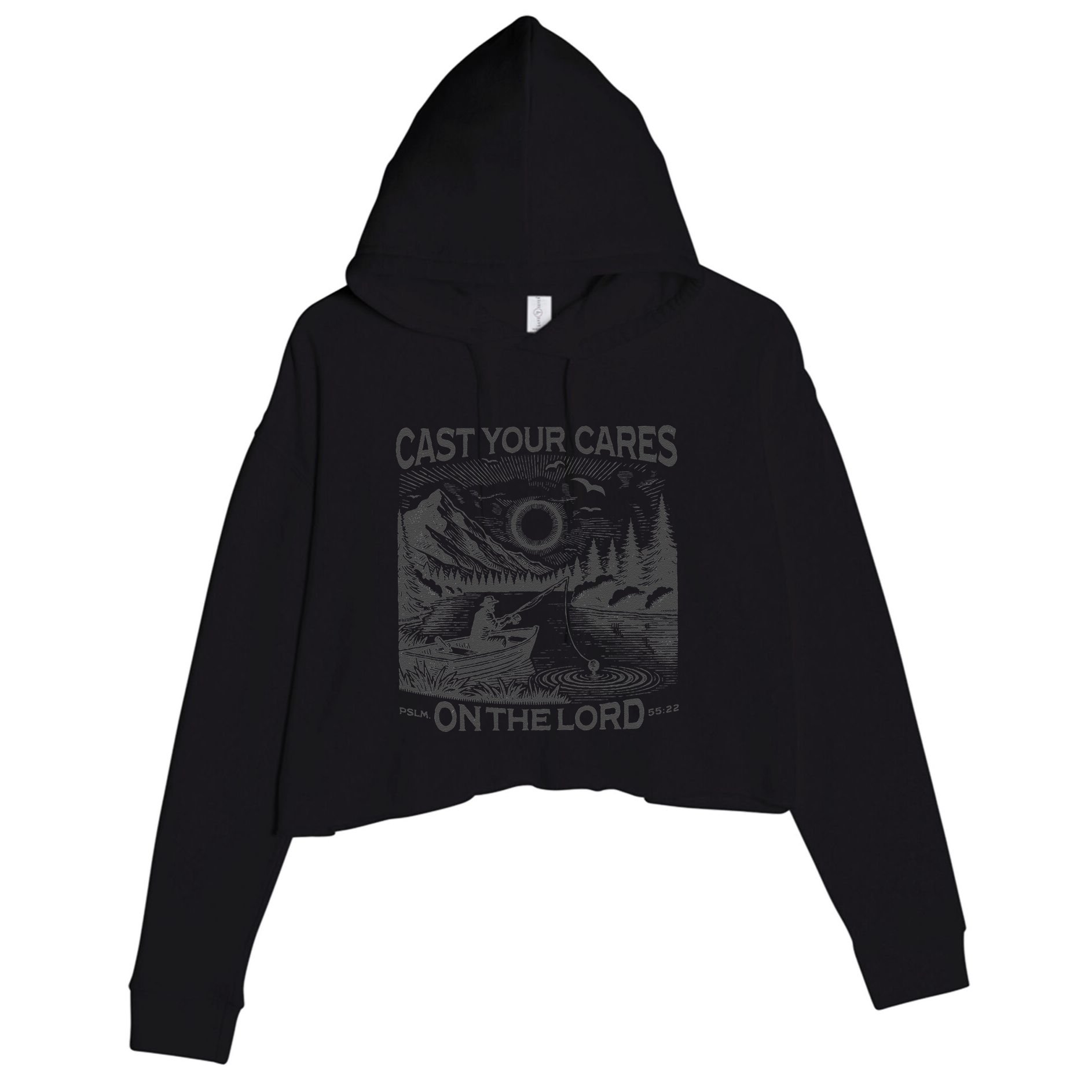 Cast Your Cares On The Lord Man Christian Fishing Fisherman Crop Fleece Hoodie