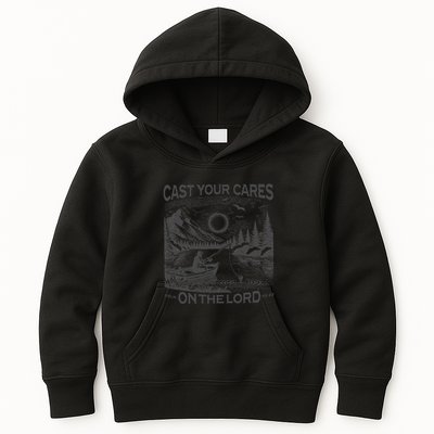 Cast Your Cares On The Lord Man Christian Fishing Fisherman Kids Hoodie