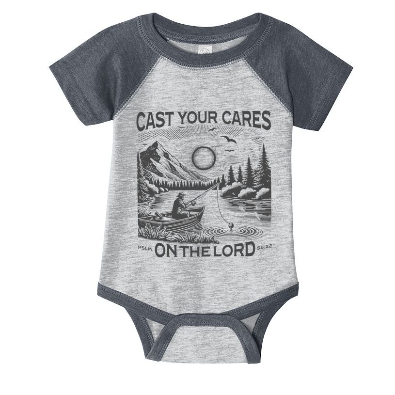 Cast Your Cares On The Lord Man Christian Fishing Fisherman Infant Baby Jersey Bodysuit