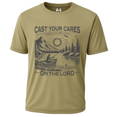 Cast Your Cares On The Lord Man Christian Fishing Fisherman Performance Shirt