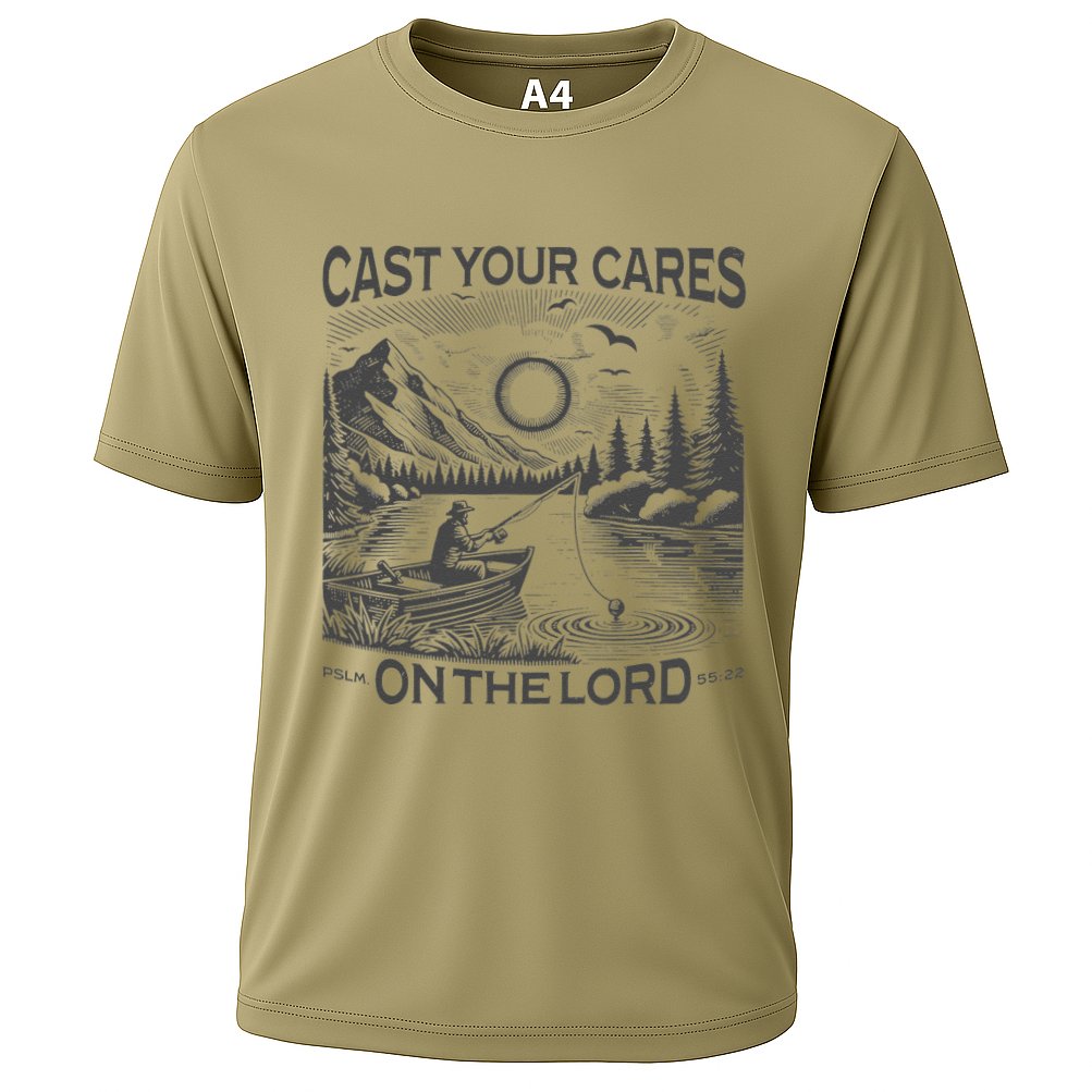Cast Your Cares On The Lord Man Christian Fishing Fisherman Cooling Performance Crew T-Shirt