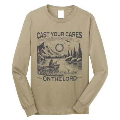 Cast Your Cares On The Lord Man Christian Fishing Fisherman Long Sleeve Shirt