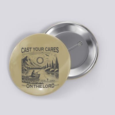 Cast Your Cares On The Lord Man Christian Fishing Fisherman Button