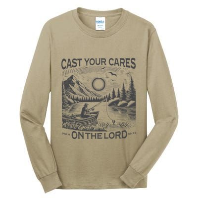 Cast Your Cares On The Lord Man Christian Fishing Fisherman Tall Long Sleeve T-Shirt