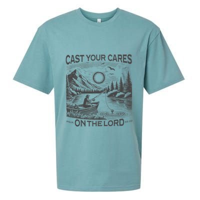 Cast Your Cares On The Lord Man Christian Fishing Fisherman Sueded Cloud Jersey T-Shirt