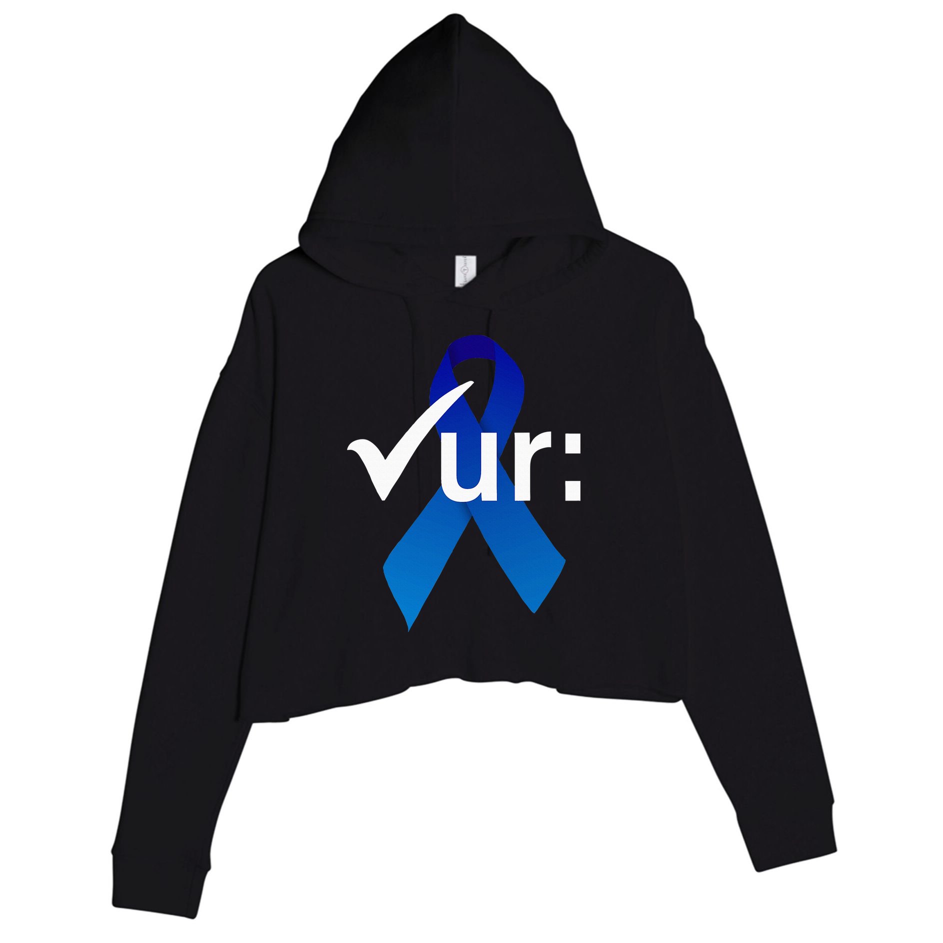 Check Your Colon Colorectal Cancer Awareness Blue Ribbon Crop Fleece Hoodie