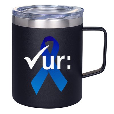 Check Your Colon Colorectal Cancer Awareness Blue Ribbon 12oz Stainless Steel Coffee Mug