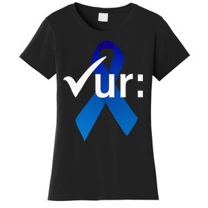 Check Your Colon Colorectal Cancer Awareness Blue Ribbon Women's T-Shirt