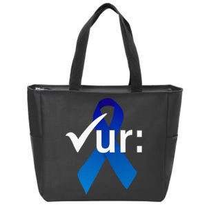 Check Your Colon Colorectal Cancer Awareness Blue Ribbon Zip Tote Bag