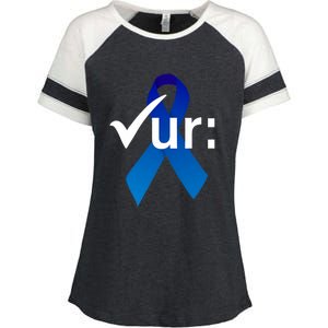 Check Your Colon Colorectal Cancer Awareness Blue Ribbon Enza Ladies Jersey Colorblock Tee