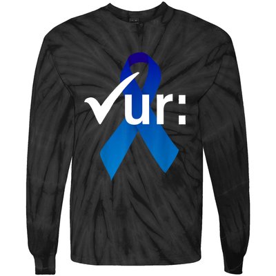 Check Your Colon Colorectal Cancer Awareness Blue Ribbon Tie-Dye Long Sleeve Shirt