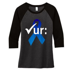 Check Your Colon Colorectal Cancer Awareness Blue Ribbon Women's Tri-Blend 3/4-Sleeve Raglan Shirt