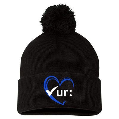 Check Your Colon Cancer Awareness Heart Pom Pom 12in Knit Beanie