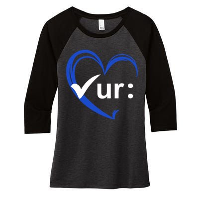 Check Your Colon Cancer Awareness Heart Women's Tri-Blend 3/4-Sleeve Raglan Shirt