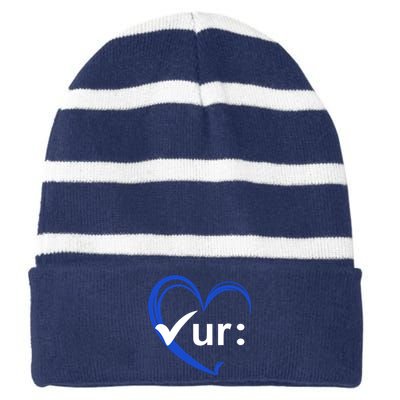 Check Your Colon Cancer Awareness Heart Striped Beanie with Solid Band