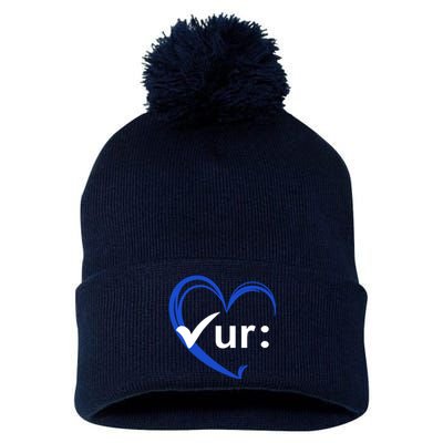 Check Your Colon Cancer Awareness Heart Pom Pom 12in Knit Beanie