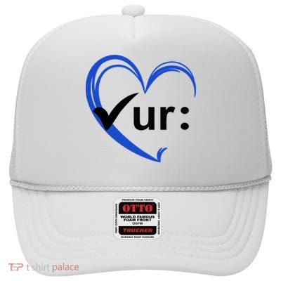 Check Your Colon Cancer Awareness Heart High Crown Mesh Back Trucker Hat