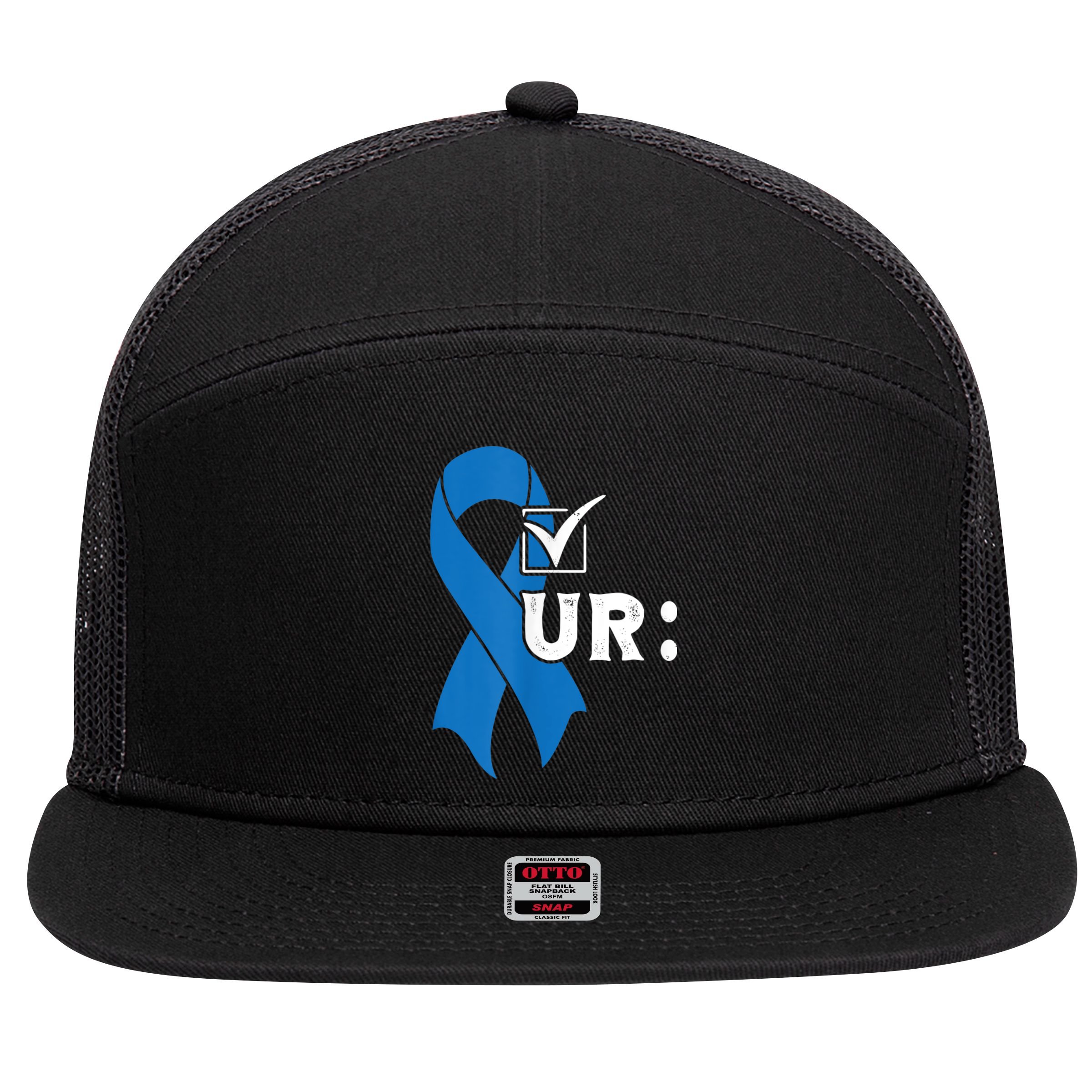 Check Your Colon Colonoscopies Colon Cancer Awareness 7 Panel Mesh Trucker Snapback Hat