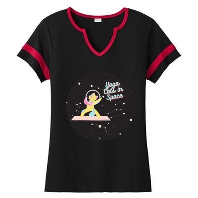 Cute Yoga Cats In Space Funny Design For Yoga And Cat Lovers Cute Gift Ladies Halftime Notch Neck Tee