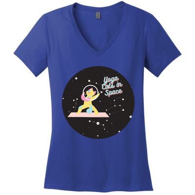 Cute Yoga Cats In Space Funny Design For Yoga And Cat Lovers Cute Gift Women's V-Neck T-Shirt