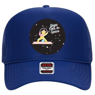 Cute Yoga Cats In Space Funny Design For Yoga And Cat Lovers Cute Gift High Crown Mesh Back Trucker Hat