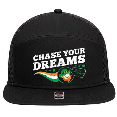 Chase Your Dreams With Whisky Leprechaun 7 Panel Mesh Trucker Snapback Hat