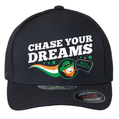 Chase Your Dreams With Whisky Leprechaun Flexfit Unipanel Trucker Cap