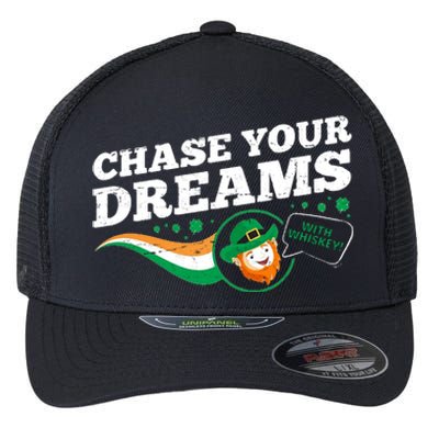 Chase Your Dreams With Whisky Leprechaun Flexfit Unipanel Trucker Cap