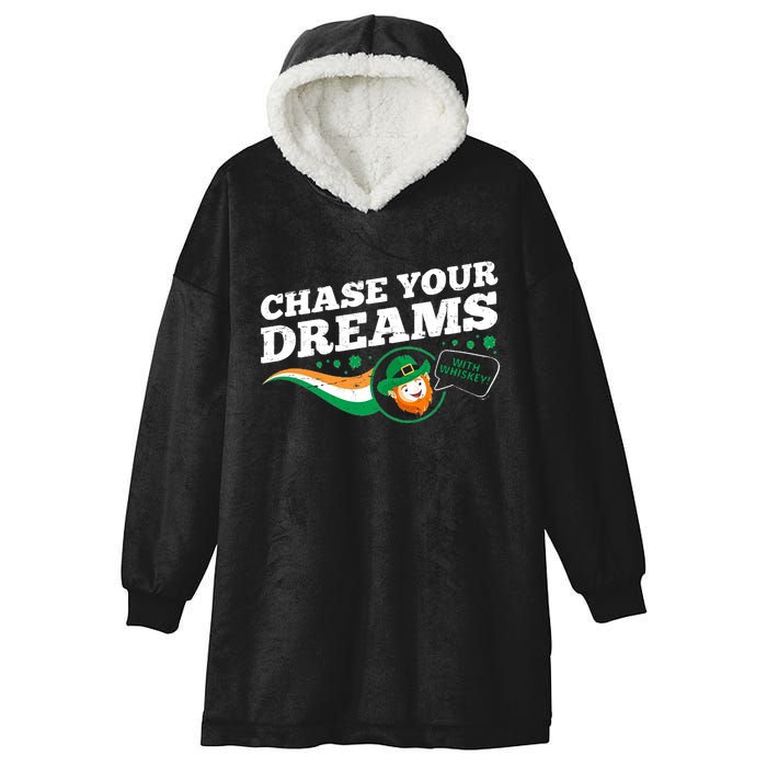 Chase Your Dreams With Whisky Leprechaun Hooded Wearable Blanket