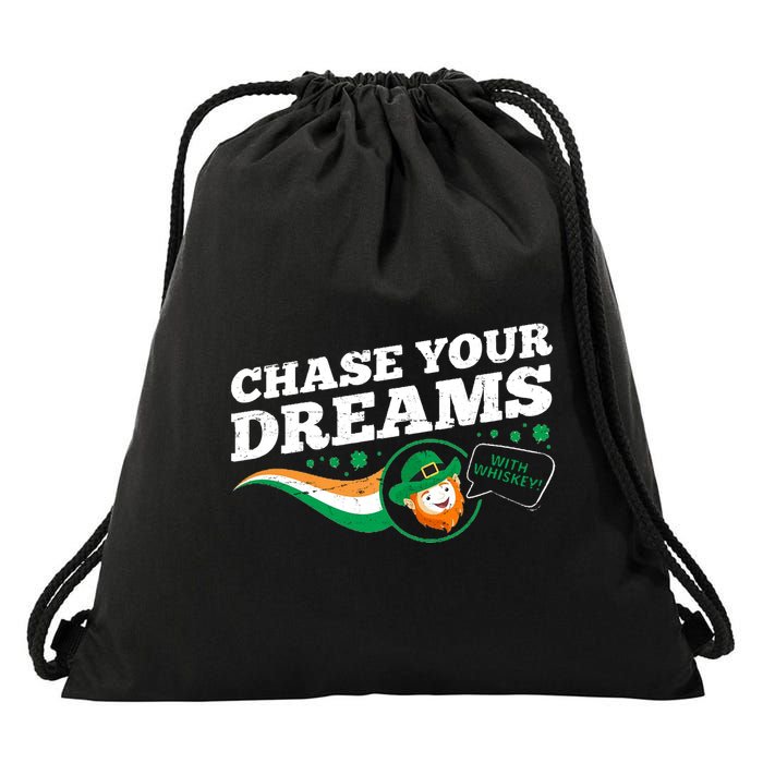 Chase Your Dreams With Whisky Leprechaun Drawstring Bag