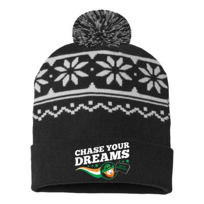 Chase Your Dreams With Whisky Leprechaun USA-Made Snowflake Beanie