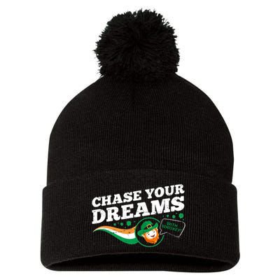 Chase Your Dreams With Whisky Leprechaun Pom Pom 12in Knit Beanie