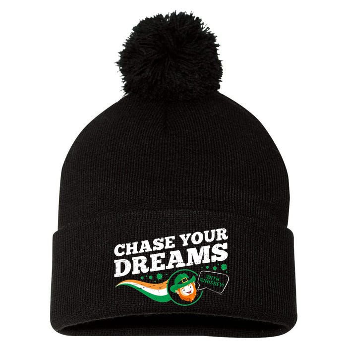 Chase Your Dreams With Whisky Leprechaun Pom Pom 12in Knit Beanie