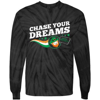 Chase Your Dreams With Whisky Leprechaun Tie-Dye Long Sleeve Shirt