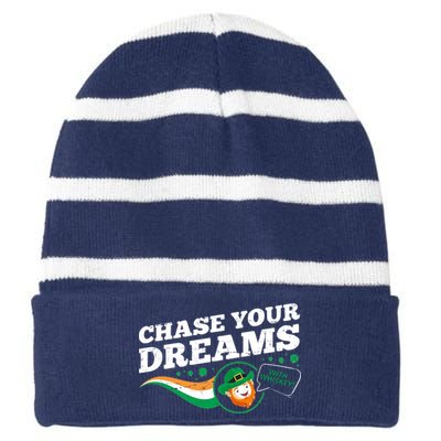 Chase Your Dreams With Whisky Leprechaun Striped Beanie with Solid Band