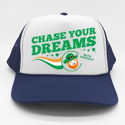 Chase Your Dreams With Whisky Leprechaun Trucker Hat