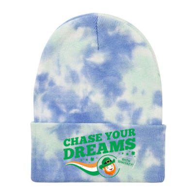 Chase Your Dreams With Whisky Leprechaun Tie Dye 12in Knit Beanie