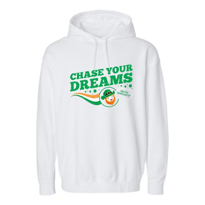 Chase Your Dreams With Whisky Leprechaun Garment-Dyed Fleece Hoodie