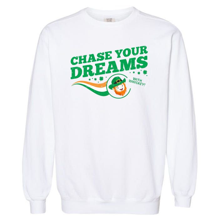 Chase Your Dreams With Whisky Leprechaun Garment-Dyed Sweatshirt