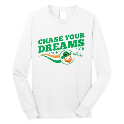 Chase Your Dreams With Whisky Leprechaun Long Sleeve Shirt