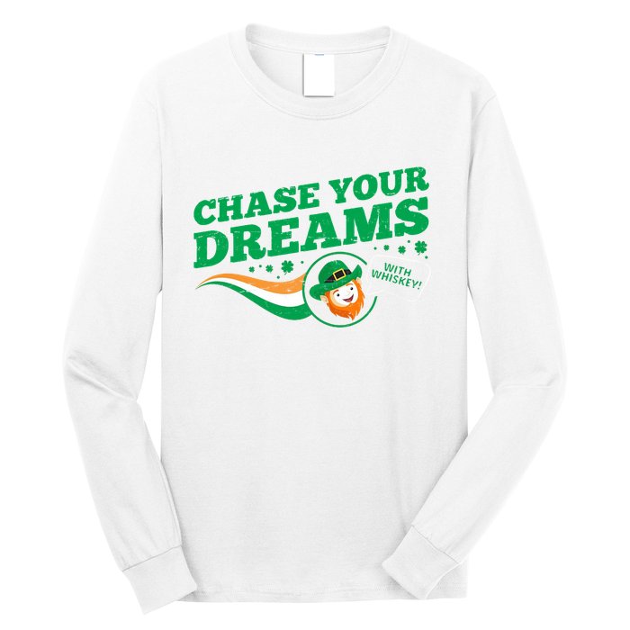 Chase Your Dreams With Whisky Leprechaun Long Sleeve Shirt