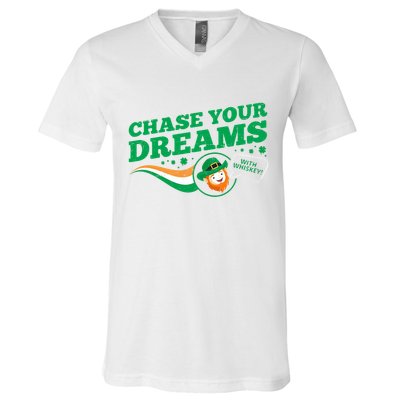 Chase Your Dreams With Whisky Leprechaun V-Neck T-Shirt