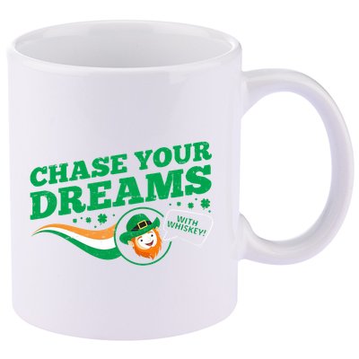 Chase Your Dreams With Whisky Leprechaun 11oz C Handle Ceramic Mug