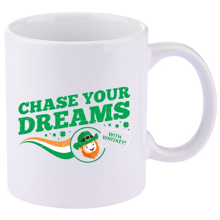 Chase Your Dreams With Whisky Leprechaun 11oz C Handle Ceramic Mug